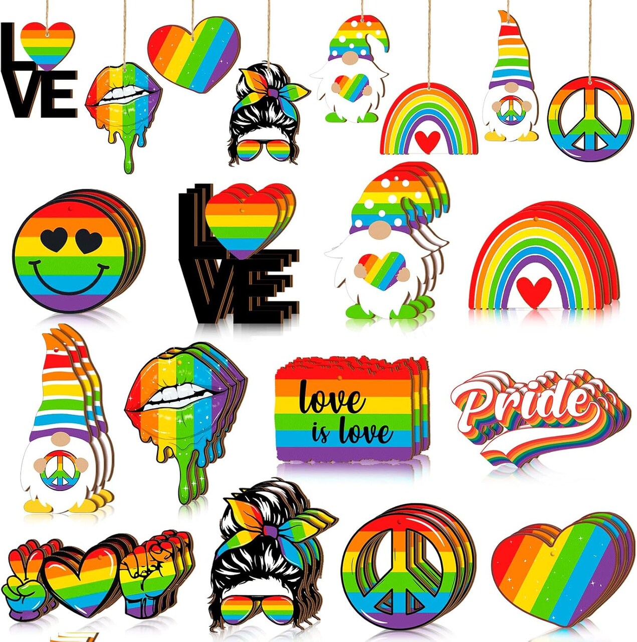 LGBT Pride Wood Hanging Ornaments Rainbow Pendant Slices Tags Hanging Decoration Wood Gay Pride Ornament